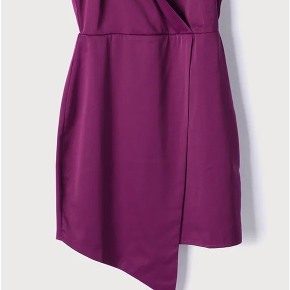 Purple satin asymmetrical mini dress - Picture 8 of 11